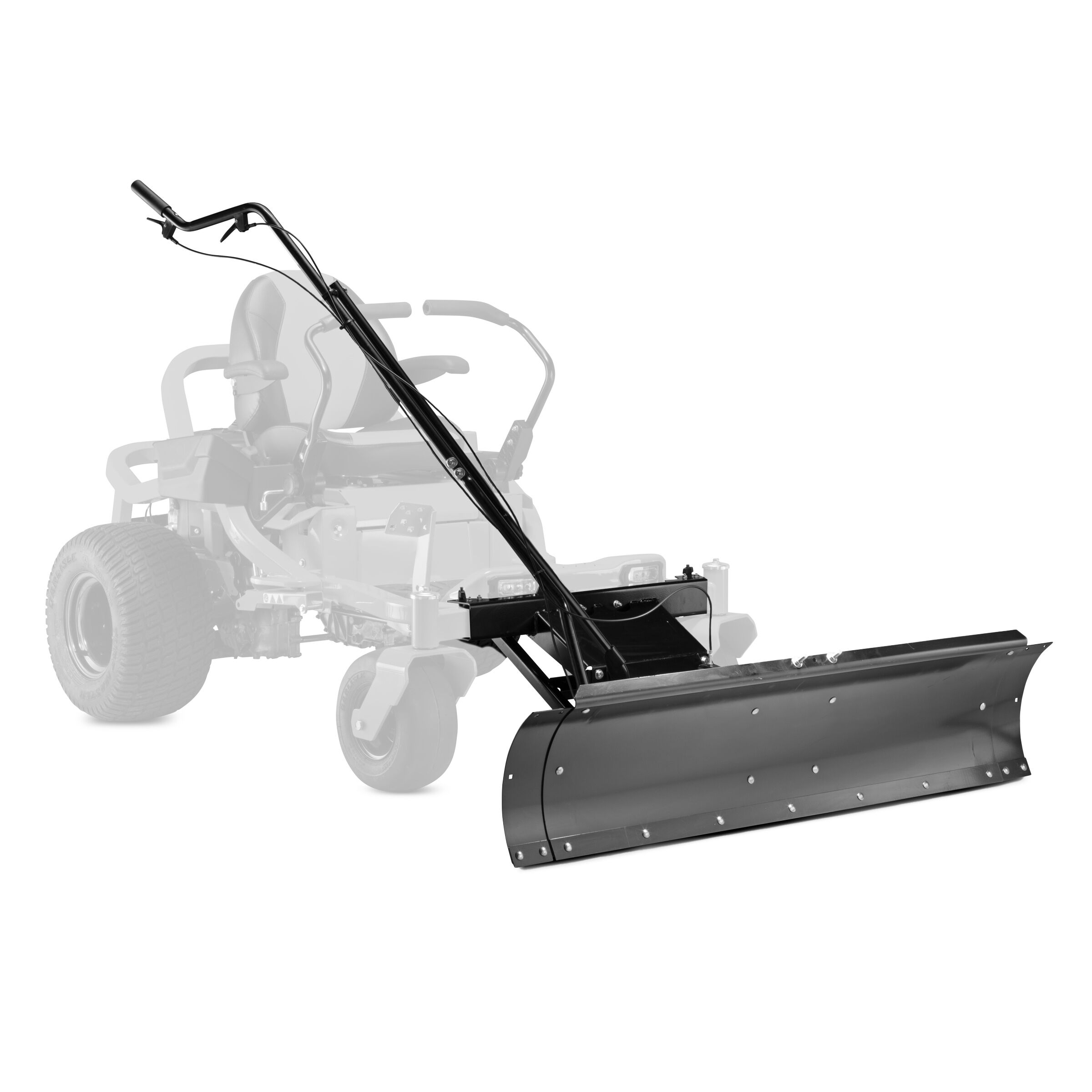 Black Plow Blade attached to Cub Cadet zero-turn mower