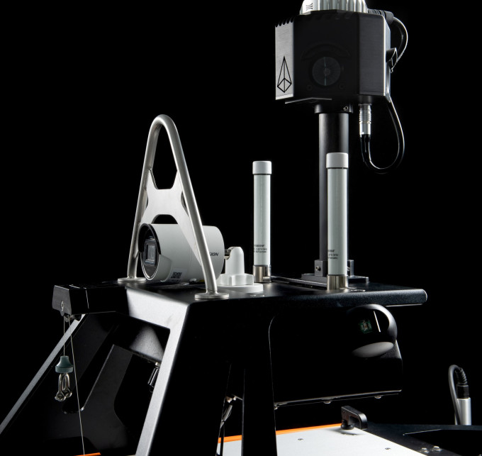 Detailed sensor view of SeaSight system on top of the Otter USV, highlighting multi-camera array and LiDAR.
